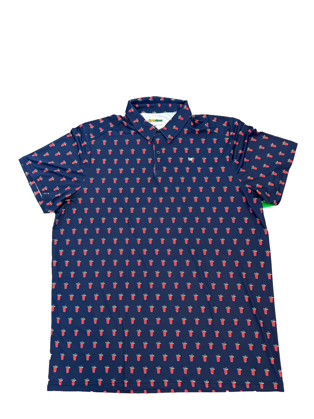 Tipsy Elves Bloody Mary Golf Polo Shirt 4XL NWT Navy Cocktail Print